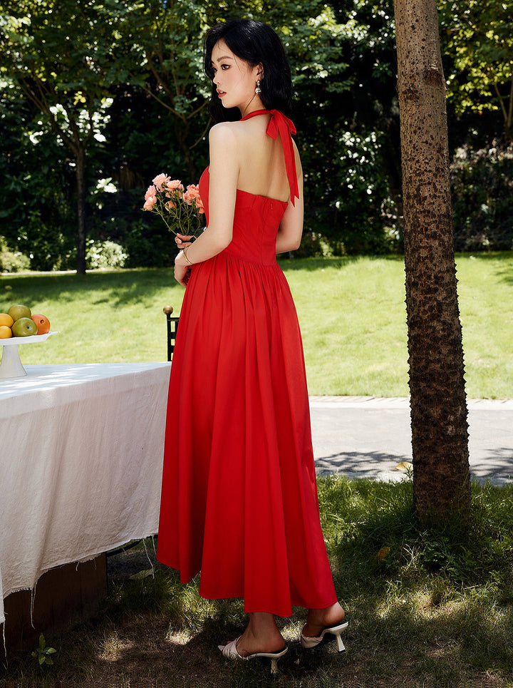 Robe Mi-longue Plissée Coeur à Bretelles