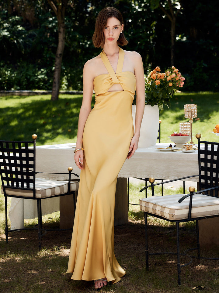 Robe Longue Satinée dos nu à fines bretelles