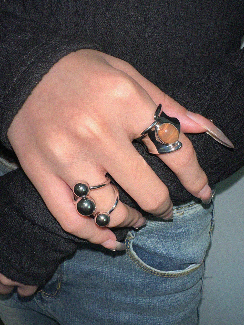 Bague Ouverte Argentée 1pc