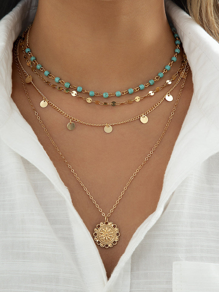 Collier Ras du Cou Turquoise Multicouche