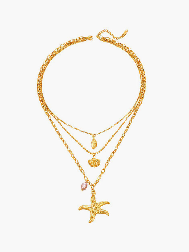 Collier Sautoir Perle Étoile de Mer Triple Couches