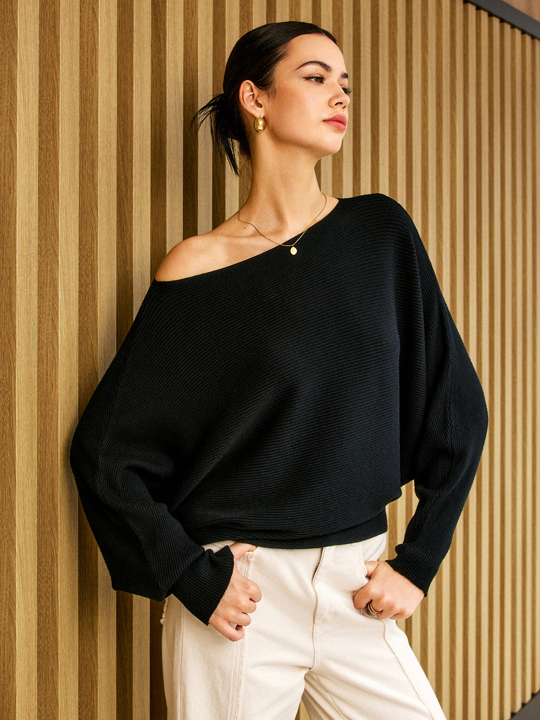 Pull Lâche à Épaules Dénudées Simple