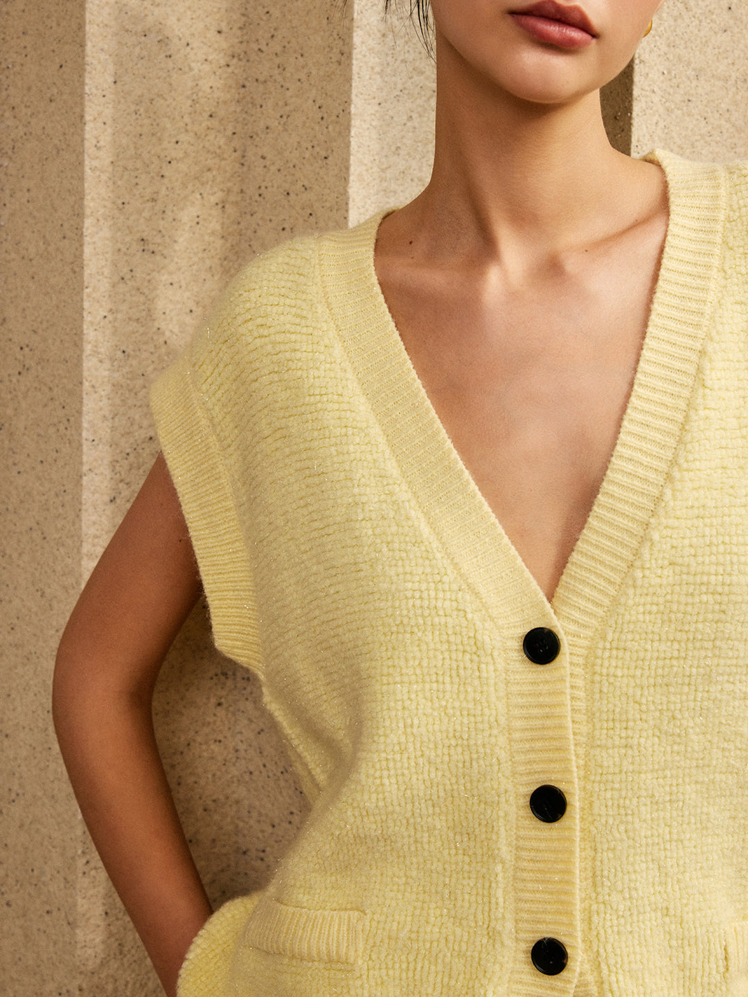 Gilet Pull Oversized à Col V et Boutons