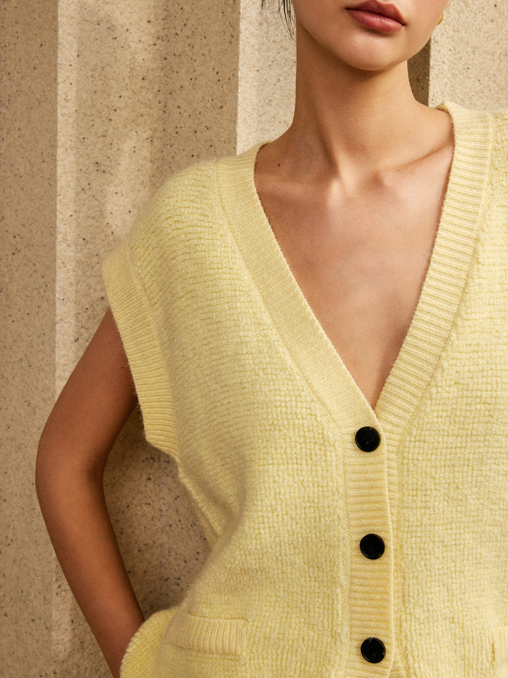 Gilet Pull Oversized à Col V et Boutons