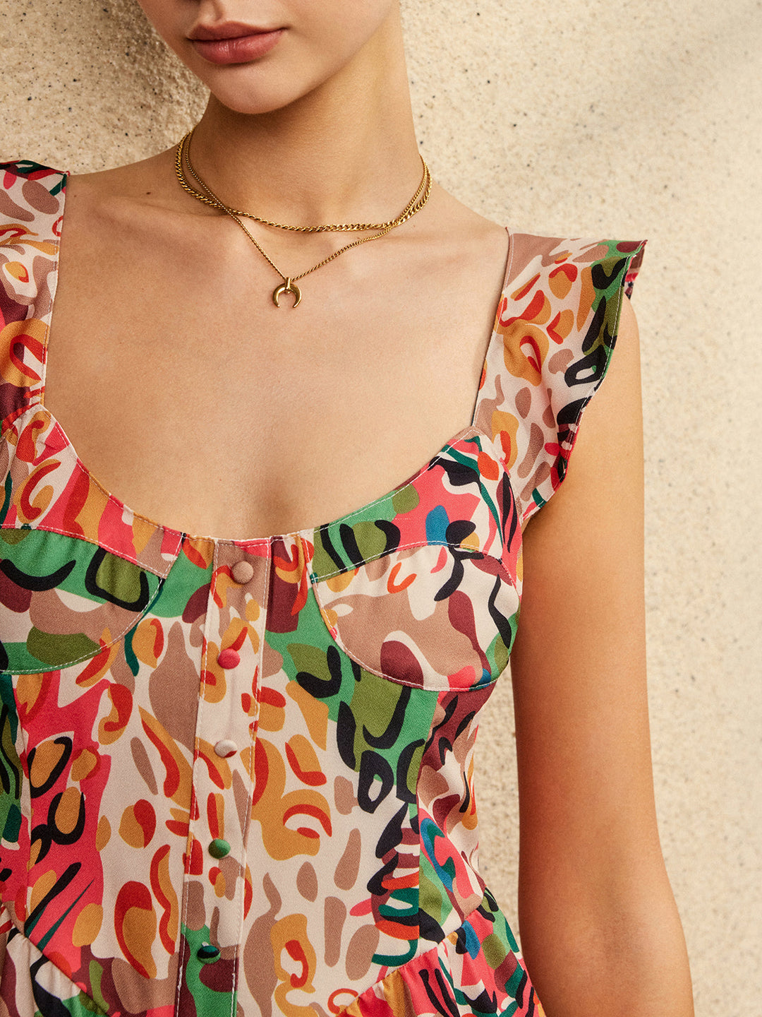 Combinaison Courte "Print Low Cut Ruffle"