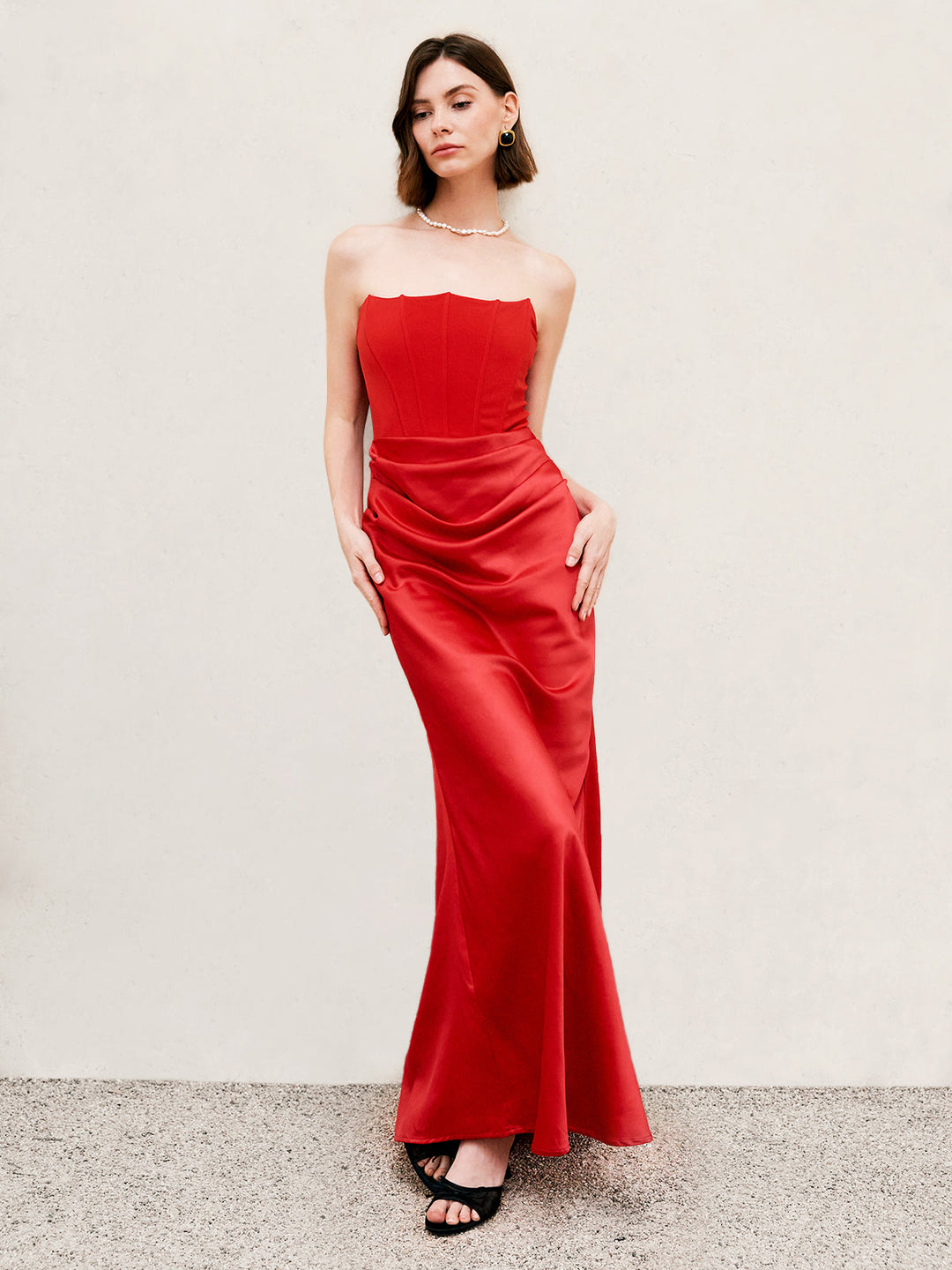 Robe Longue à Bretelles Plissées avec Fermeture Éclair