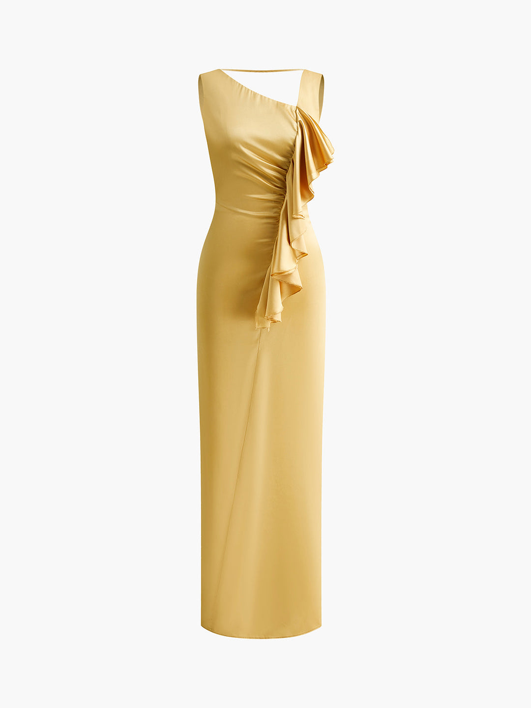 Robe Longue Dos Nu Asymétrique à Volants