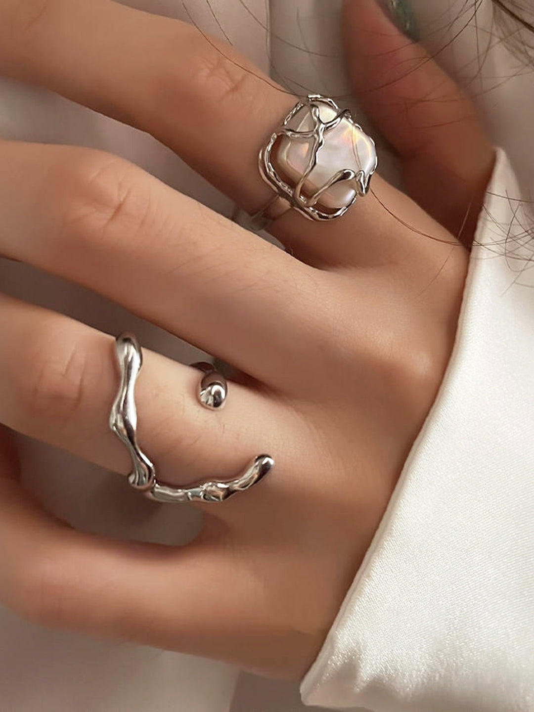 1pc Bague Lune Perle Minimaliste