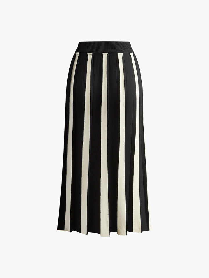 Jupe mi-longue en tricot colorblock