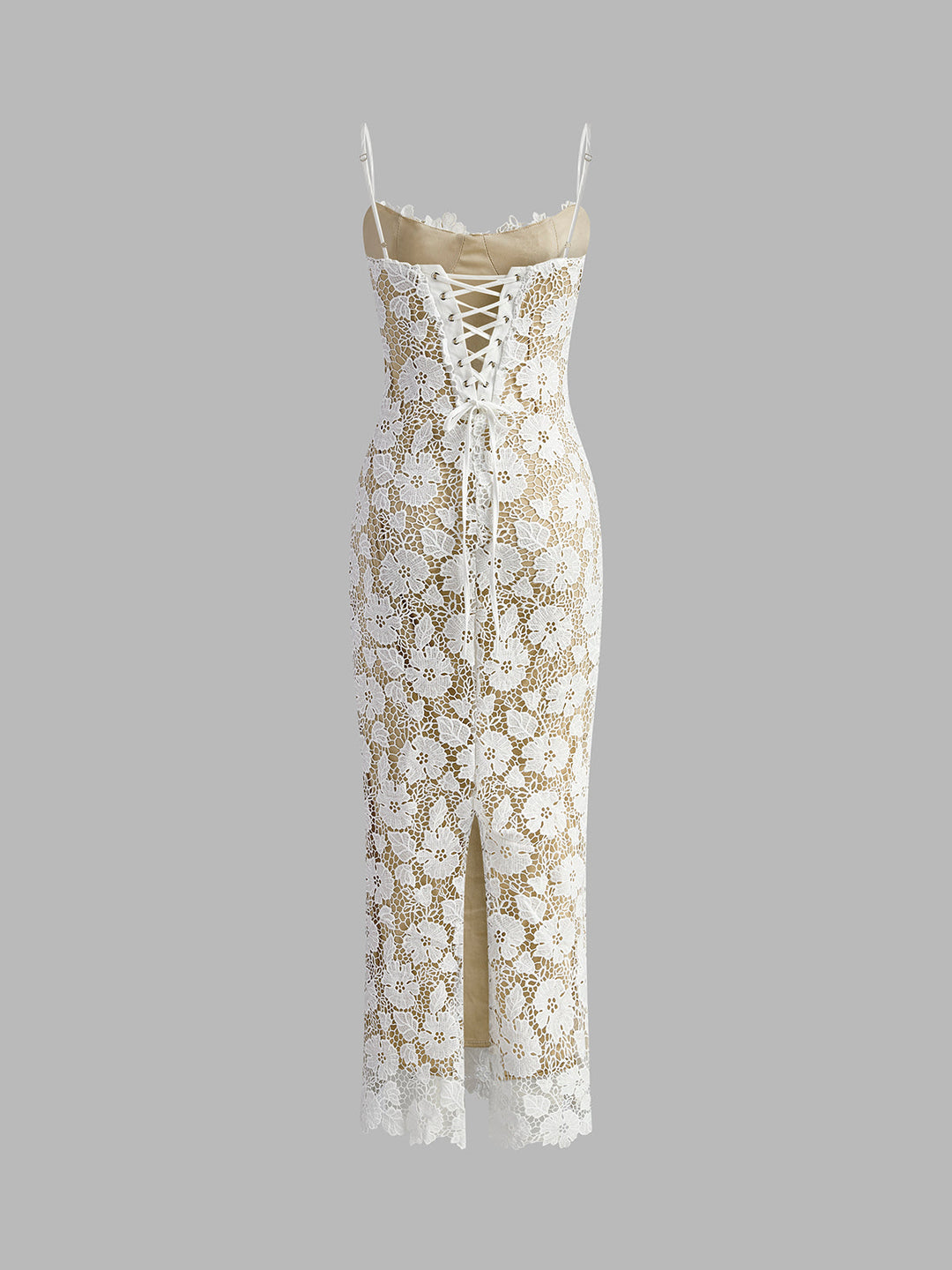 Robe Cami à Volants en Dentelle Double Couche Semi-Transparente