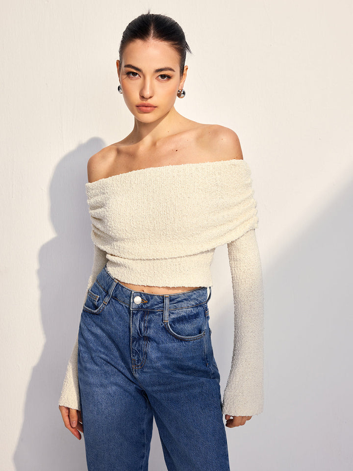 Haut en tricot uni à épaules dénudées