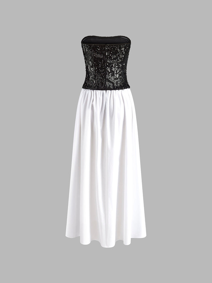 Robe Longue Bandeau Plissée à Sequins