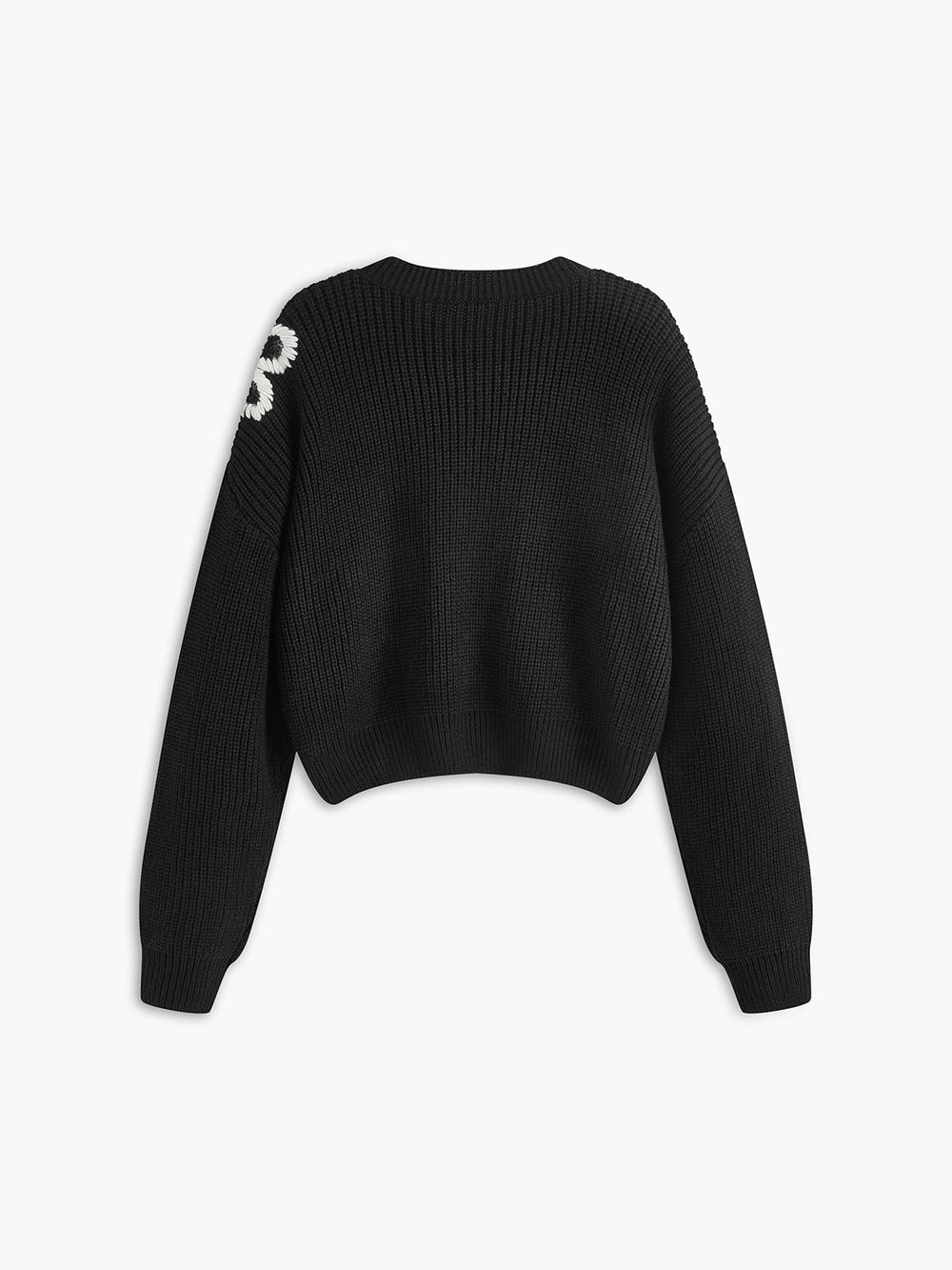 Haut en tricot côtelé à col rond et motif floral