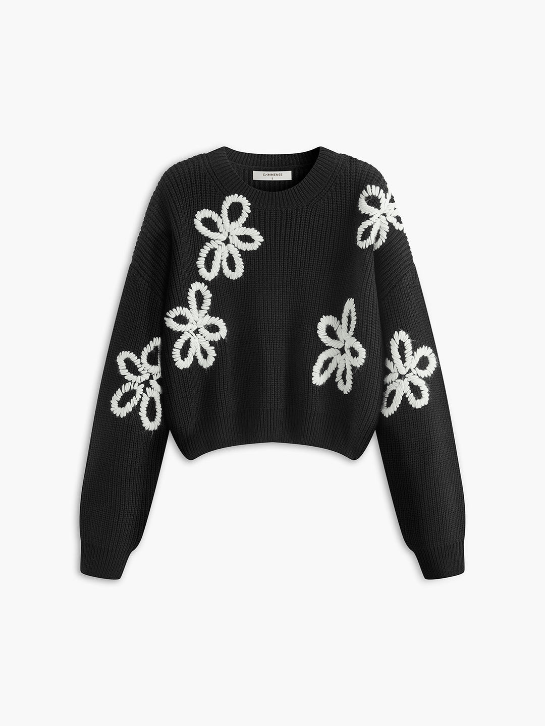 Haut en tricot côtelé à col rond et motif floral