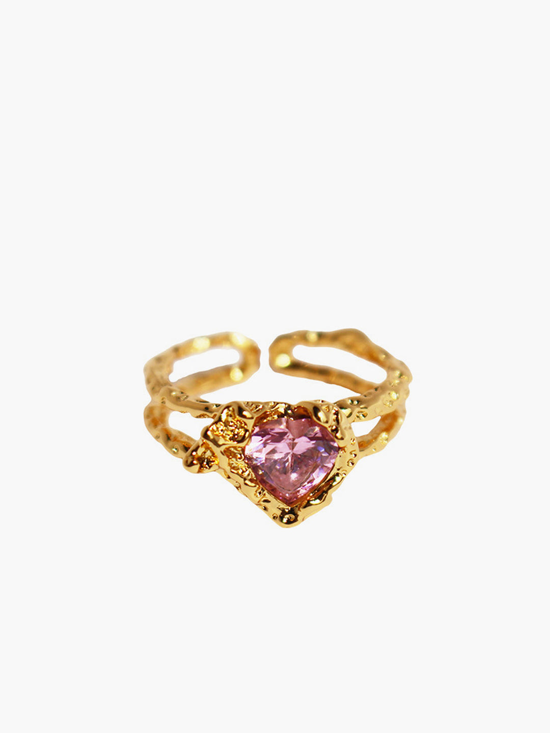 Bague Ouverte Réglable à Strass en Cœur