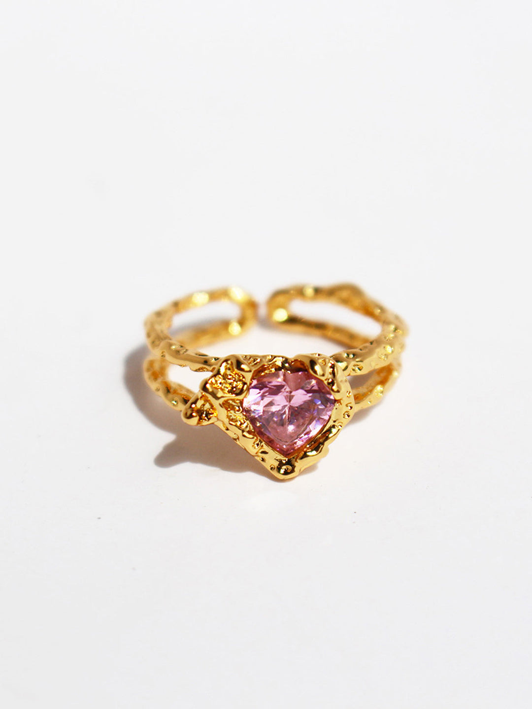 Bague Ouverte Réglable à Strass en Cœur