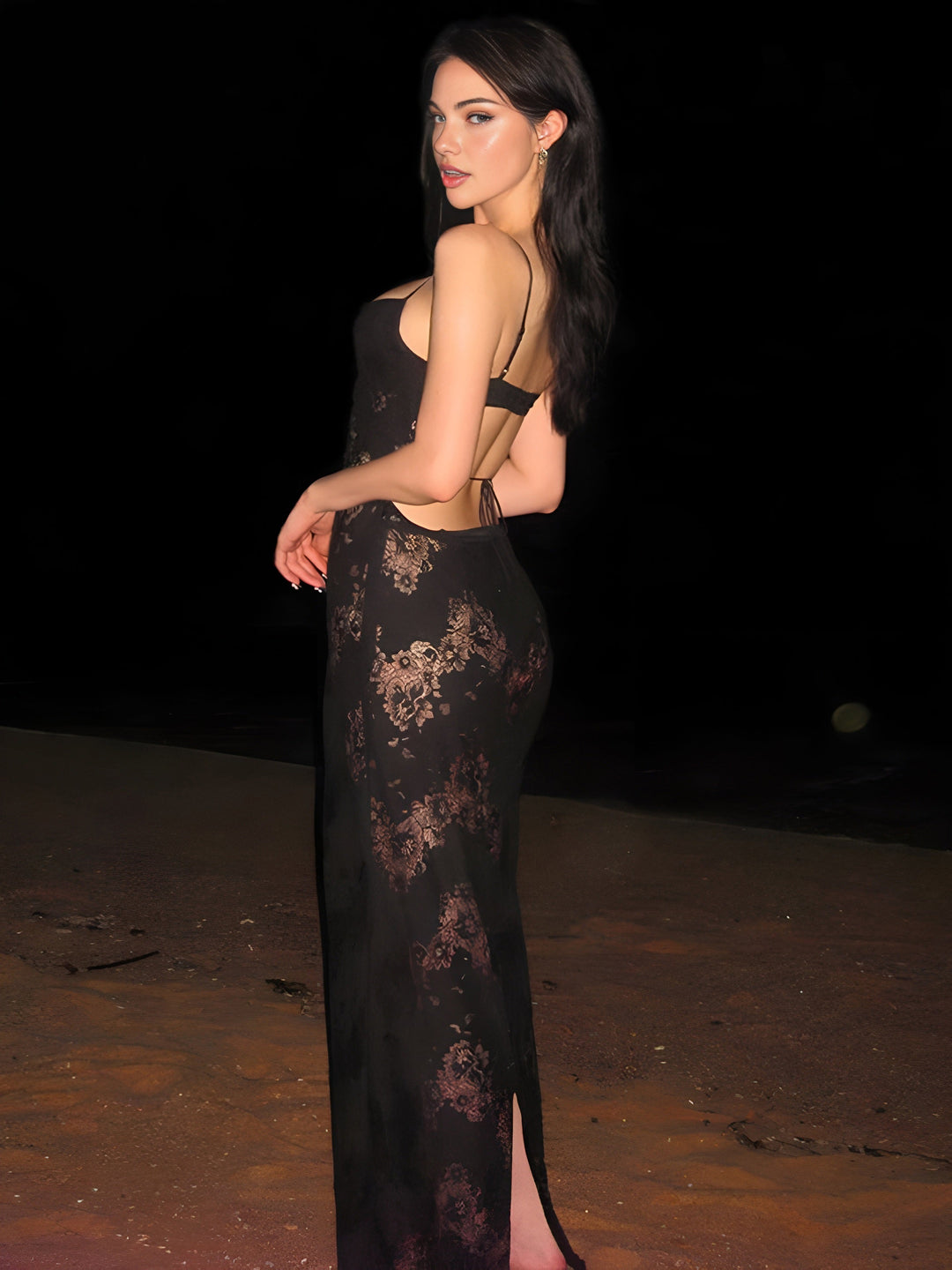 Robe Longue Cami Semi-Transparente à Fleurs