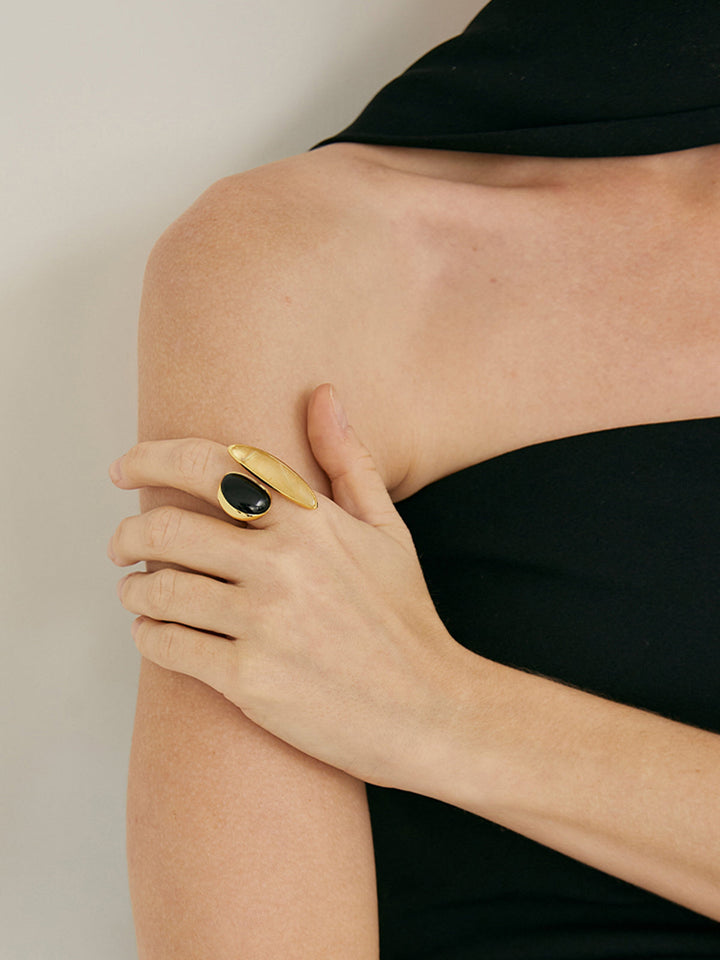 Bague Onyx Noir & Cristal Jaune
