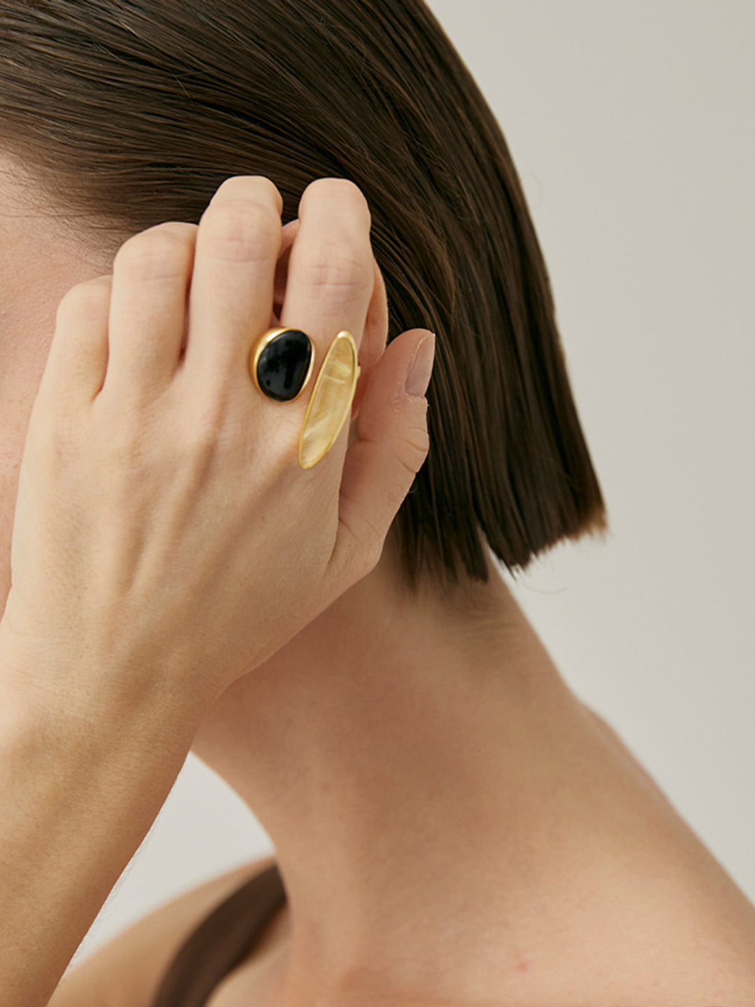 Bague Onyx Noir & Cristal Jaune