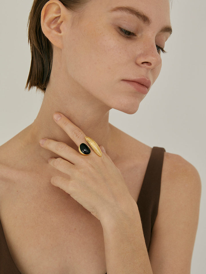 Bague Onyx Noir & Cristal Jaune