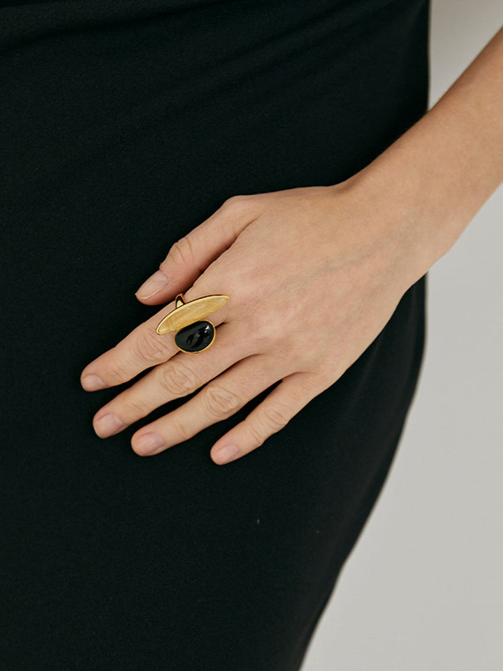 Bague Onyx Noir & Cristal Jaune