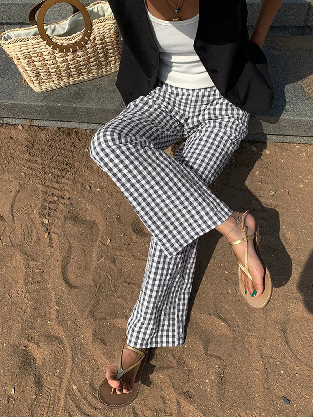 Pantalons Amples Décontractés à Carreaux
