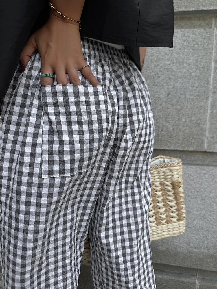 Pantalons Amples Décontractés à Carreaux
