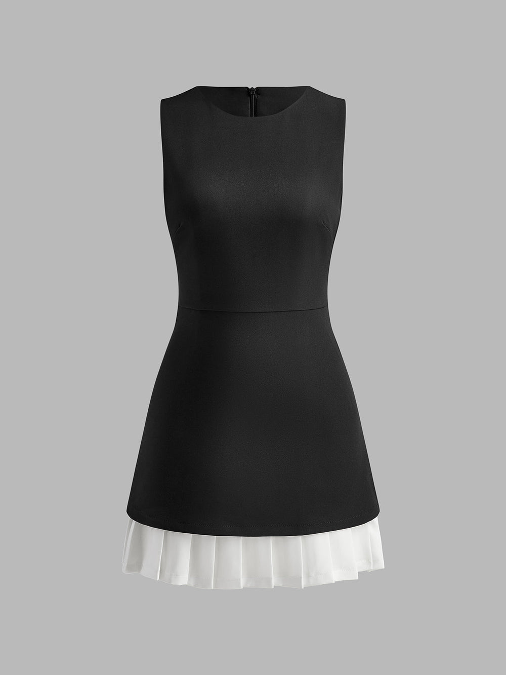 Robe Courte Plissée Sans Manches Bicolore