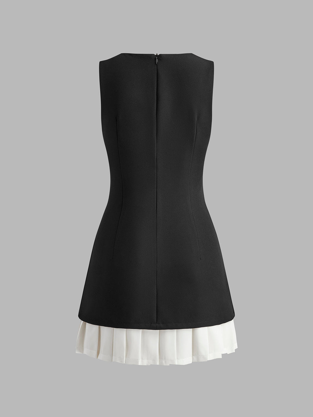 Robe Courte Plissée Sans Manches Bicolore