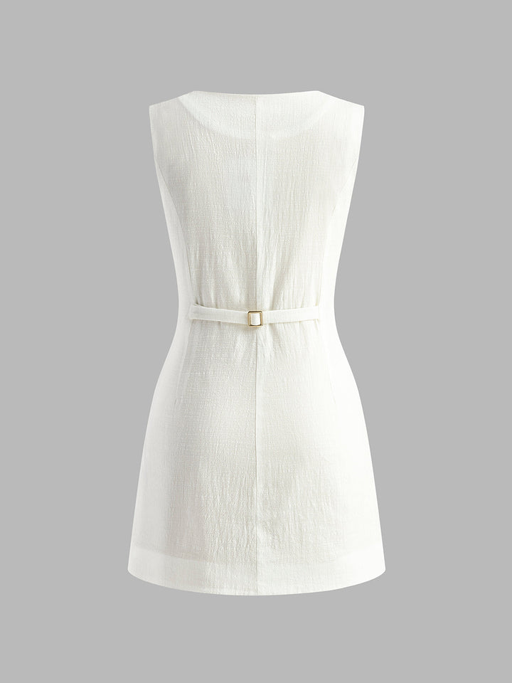 Robe Courte Boutonnée Devant en Coton
