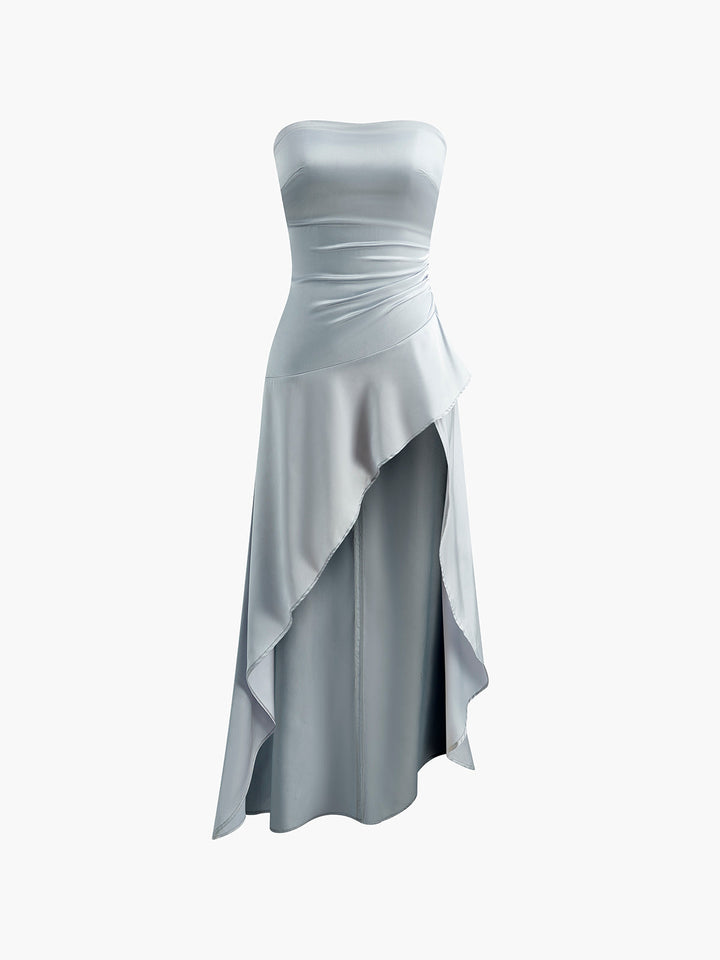 Robe Mi-longue Asymétrique Sans Bretelles à Volants