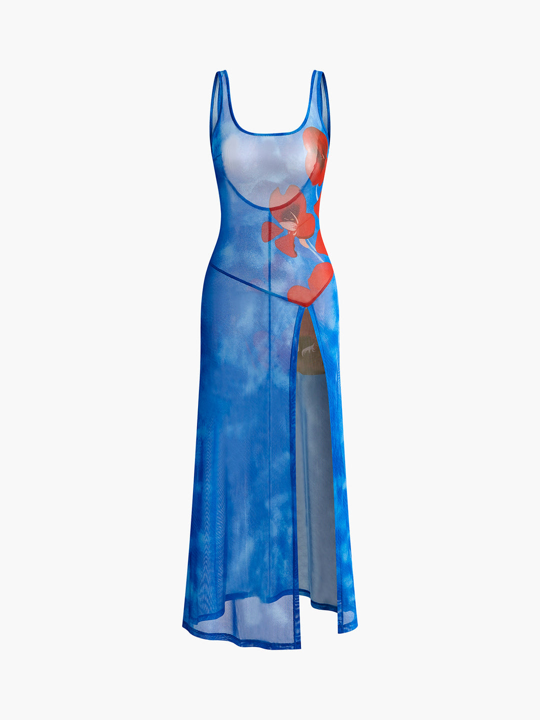 Robe Longue Fleurie Semi-Transparente Dos Nu Fendue