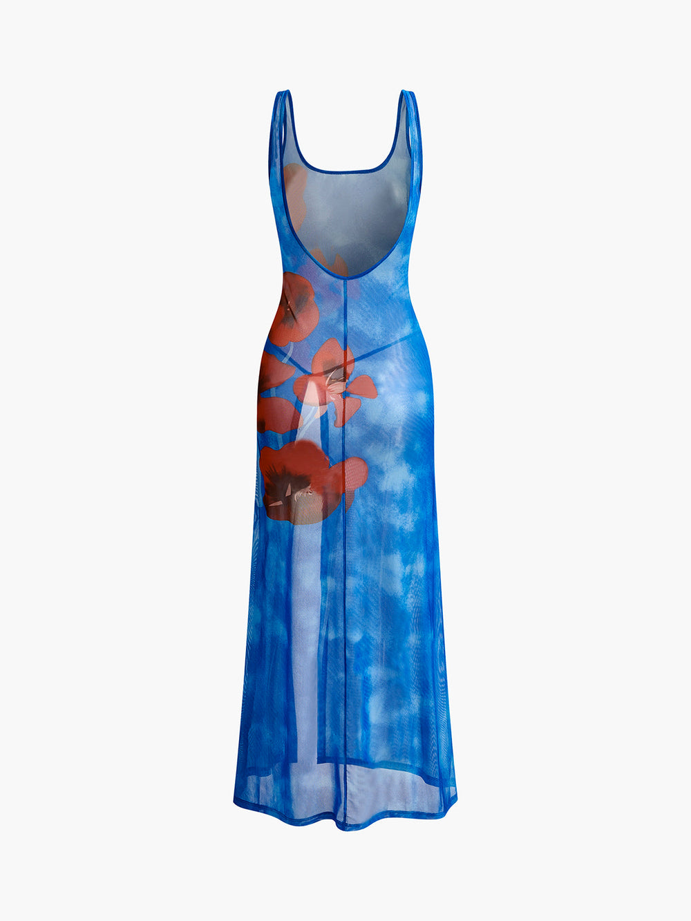 Robe Longue Fleurie Semi-Transparente Dos Nu Fendue