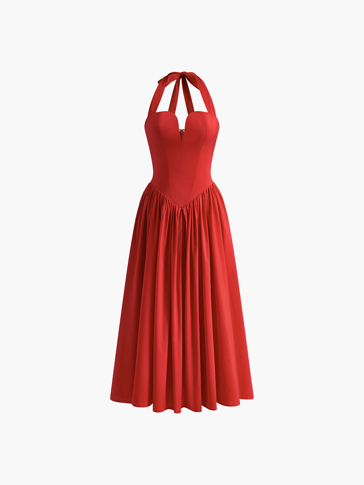 Robe Mi-longue Plissée Coeur à Bretelles