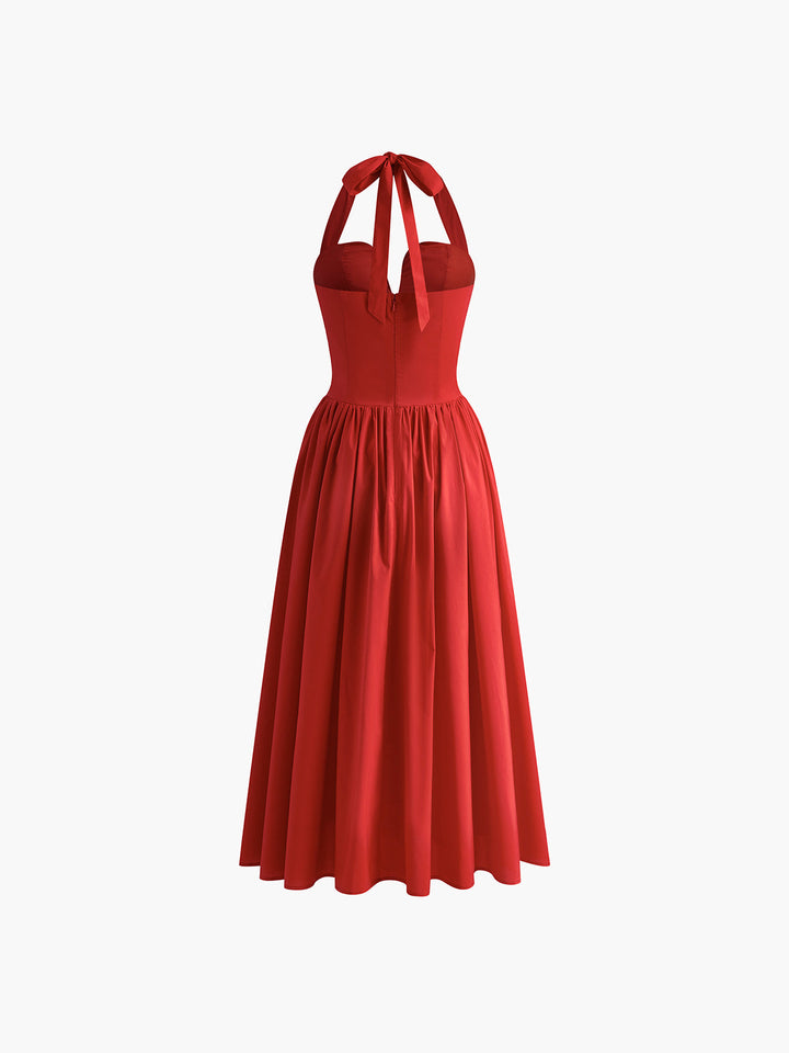 Robe Mi-longue Plissée Coeur à Bretelles