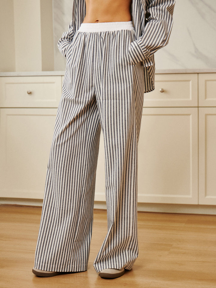 Pantalons Amples à Revers Contrastants Pinstripe