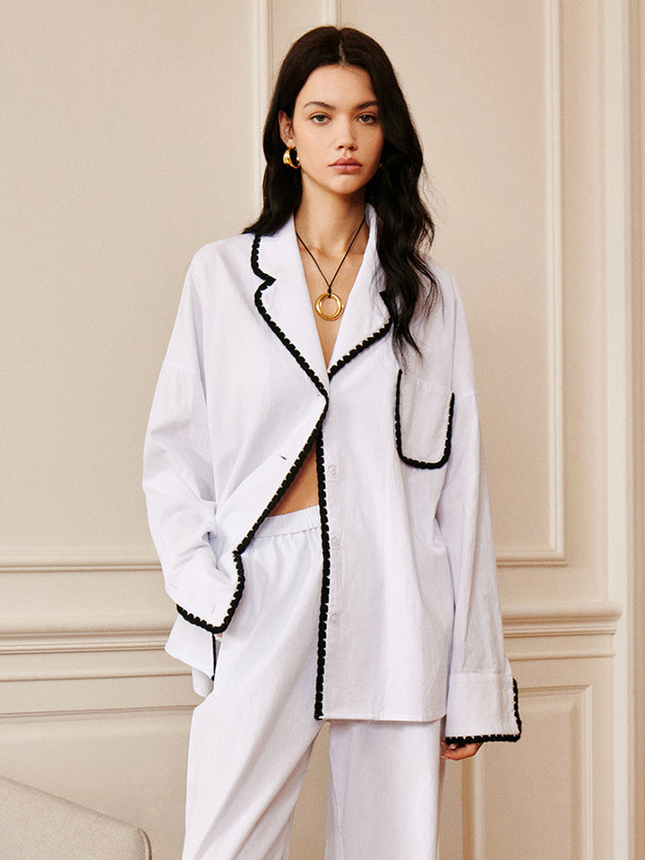 Chemise à col avec finition contrastante en pur coton