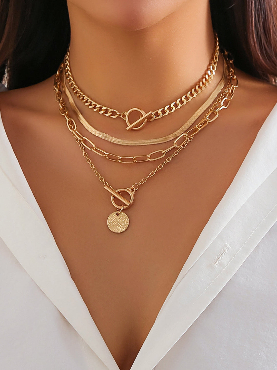 Collier Pendentif Empilable Épais 4 Pièces