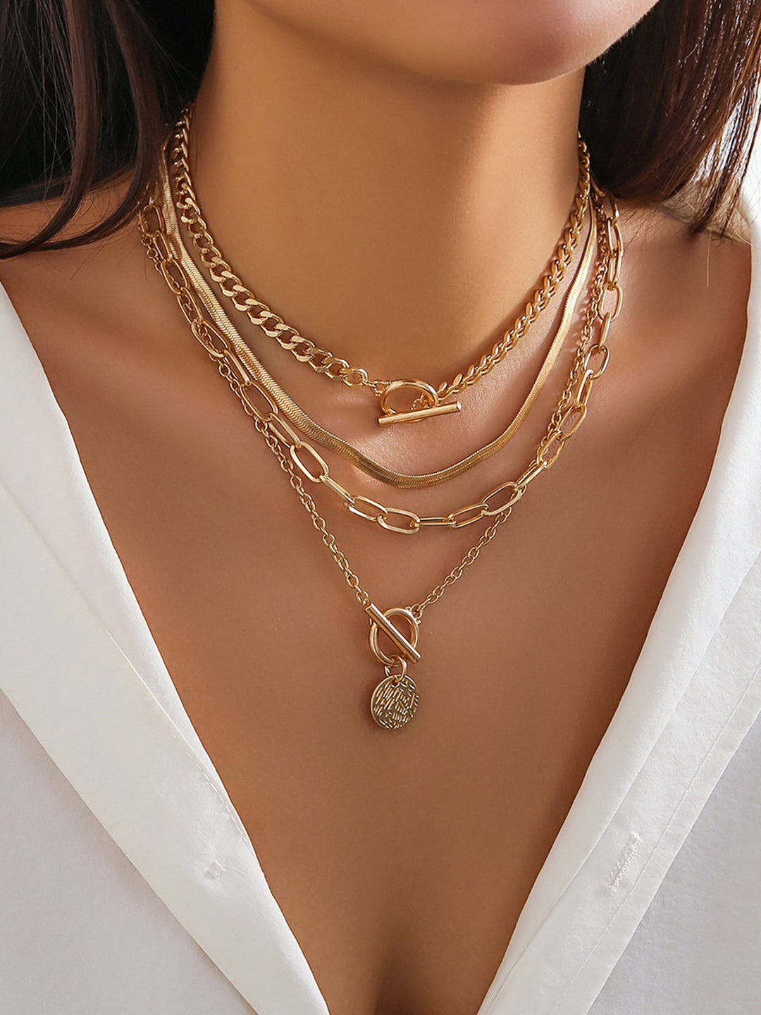 Collier Pendentif Empilable Épais 4 Pièces