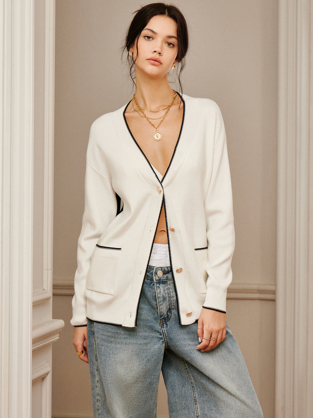 Vêtements d'extérieur en maille à bordure contrastante