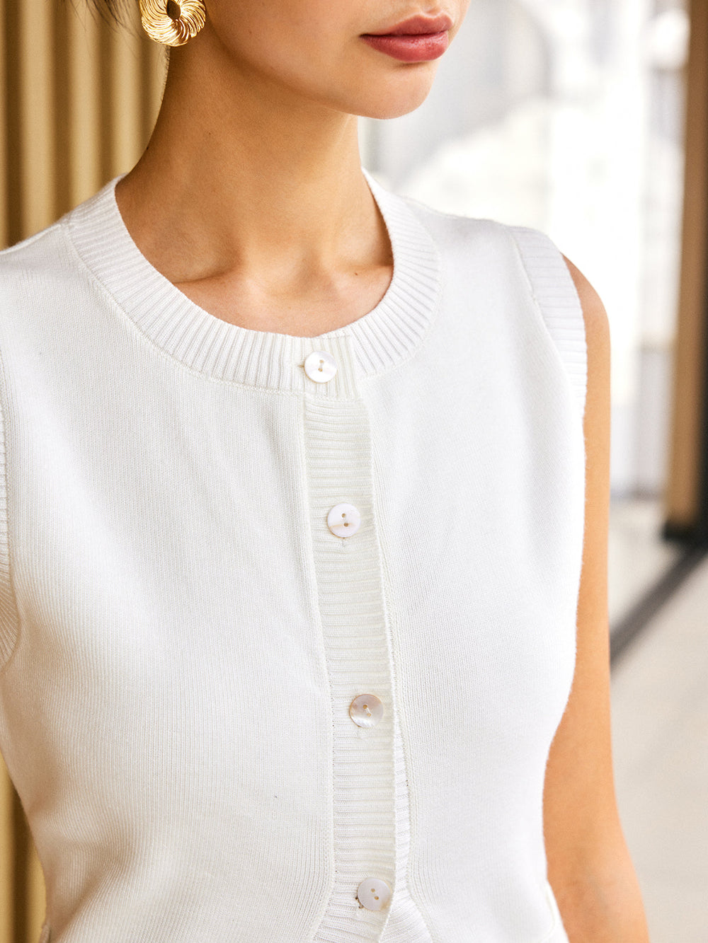 Ensemble jupe boutonnée fendue en tricot de mélanges de laine