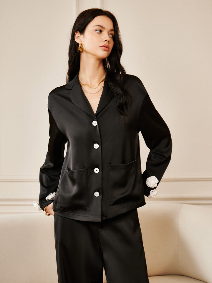 Chemise à Poche Fleurie Satinée 3D