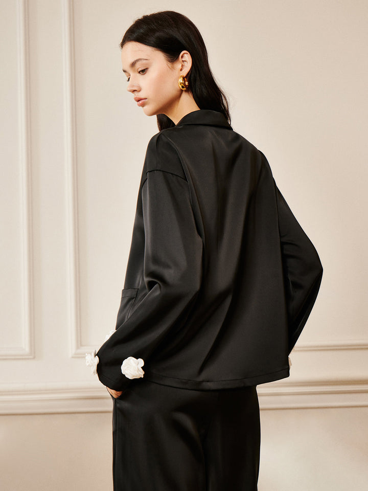 Chemise à Poche Fleurie Satinée 3D