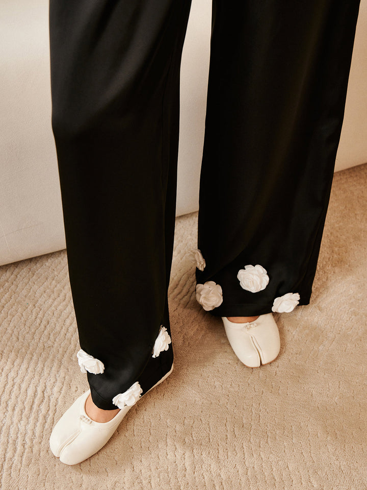 Pantalons Boutonnés Fleur Satinée 3D