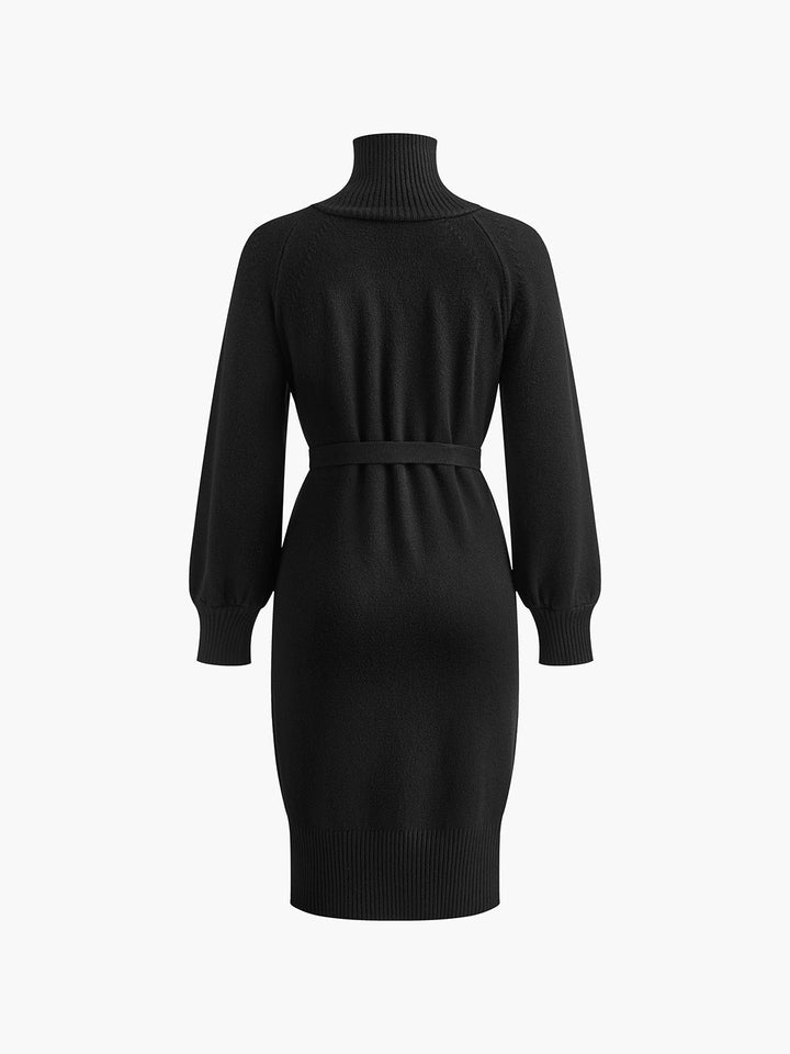 Robe pull à col roulé avec ceinture et boutons