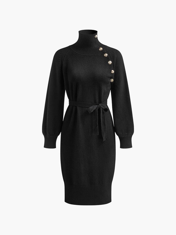 Robe pull à col roulé avec ceinture et boutons