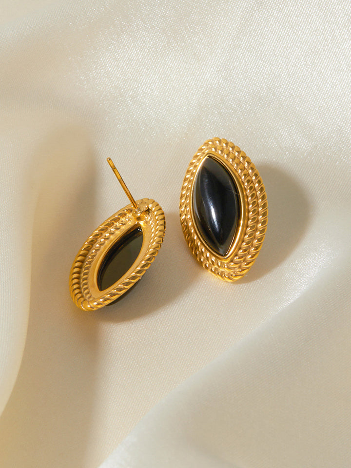 Boucles d'oreilles en onyx noir disque doré