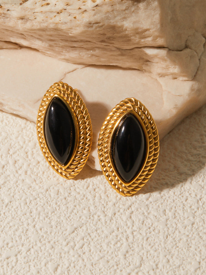 Boucles d'oreilles en onyx noir disque doré