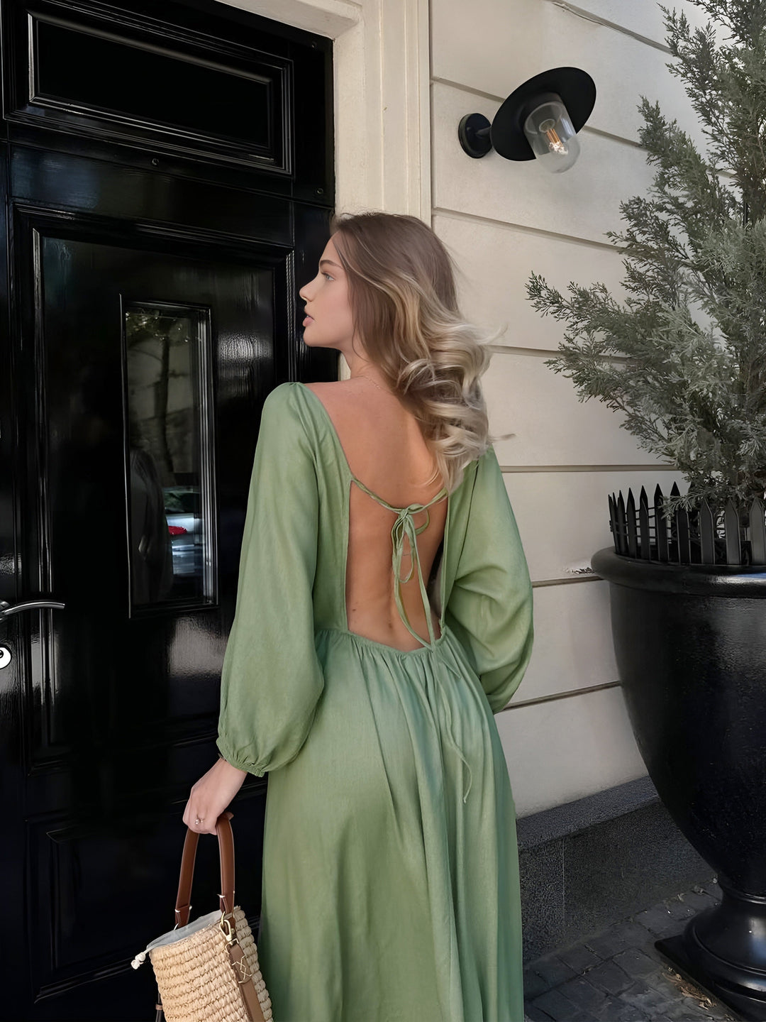 Robe Longue Plissée à Nouer au Dos