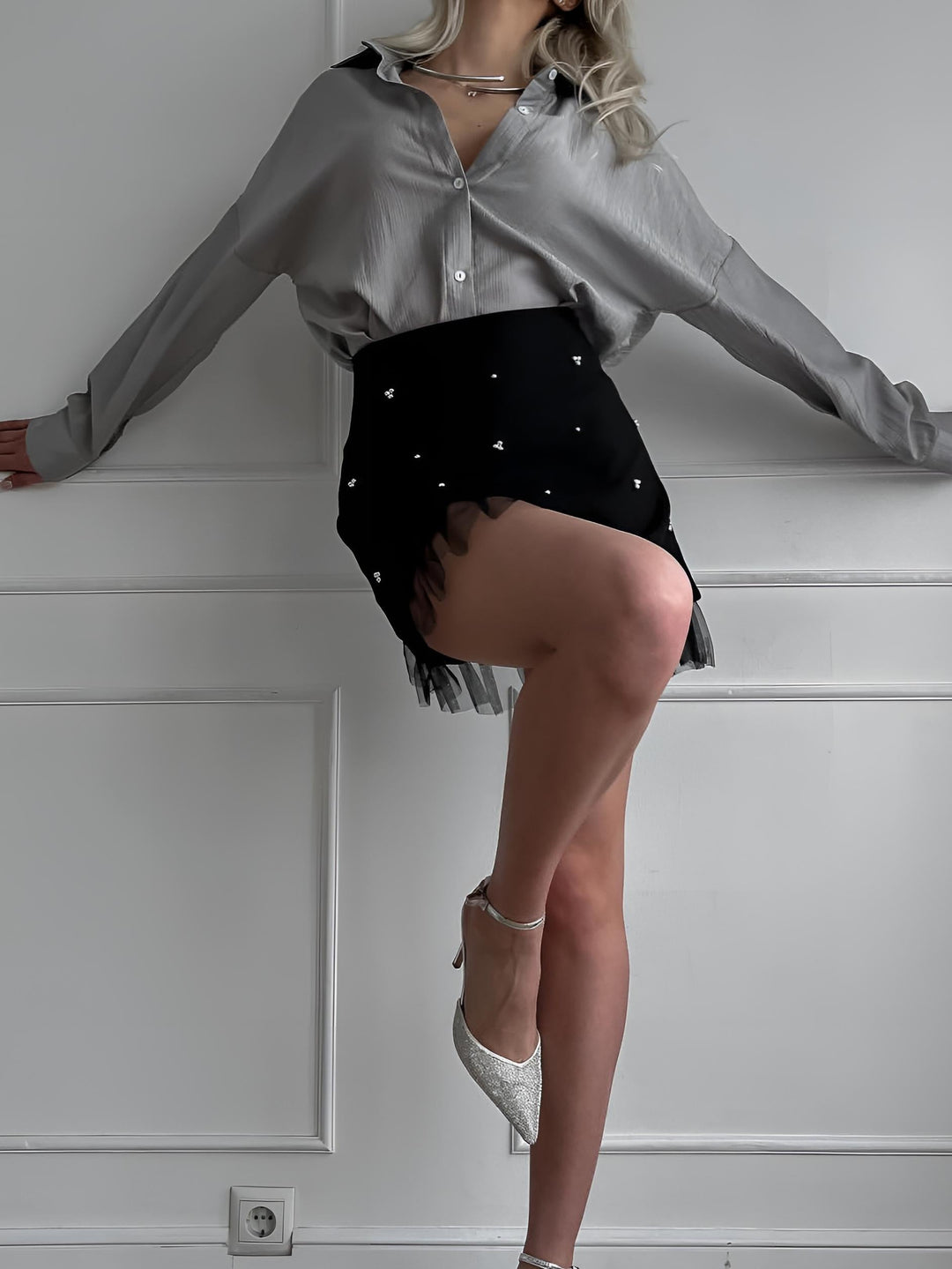 Jupe patineuse en tulle brodé